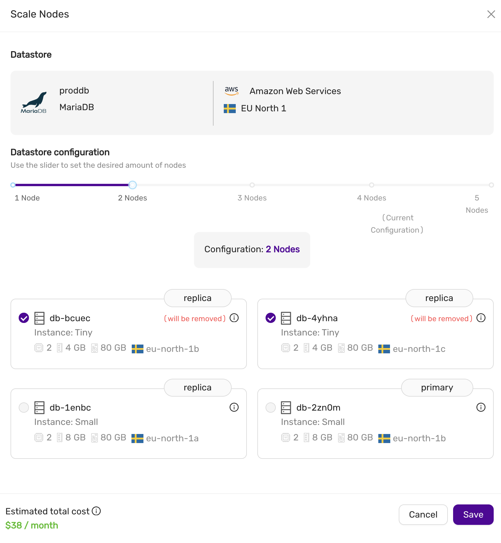 Scaling down to 2 nodes